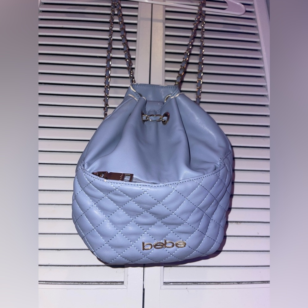 BABY BLUE BEBE DRAWSTRING GOLD CHAIN BACKPACK